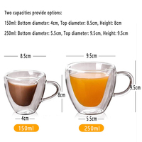 Vente en gros de tasses à café en verre à double paroi en forme de cœur transparent en borosilicate de haute qualité