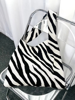 Sacs à main en crochet à rayures zébrées sac à main en tissu doux sac à bandoulière sac fourre-tout simple pour filles sortie école retour au bureau