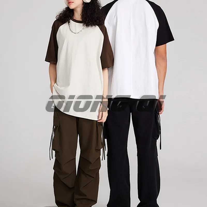 Hochwertige 100 % Baumwolle gestrickt Übergröße Kurzarm-T-Shirt kontrastierende Farbe Raglan Schulter solides Muster Großhandel