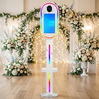 Cabina de Fotos DSLR con Control Remoto, Pantalla Táctil de 15.6 Pulgadas, Cabina de Selfies Portátil con Sombrilla Ovalada para Eventos en Interiores y Exteriores