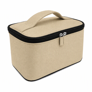Pochette de toilette vintage élégante en PU grande capacité avec poignée et fermeture éclair, sac de rangement pour maquillage de voyage, sac recyclable - Product Image 3