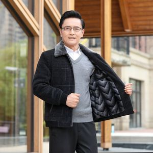 Chaqueta de lana gruesa informal de invierno para todas las estaciones para hombre, forro polar de piel de oveja con cuello levantado, para papá, abuelo, ancianos de mediana edad - Product Image 6
