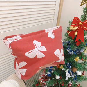 Sac cosmétique en polyester à grande capacité, portable, à rayures bleues et blanches, à carreaux, avec broderie de nœud, cadeaux promotionnels <span class=keywords><strong>MOJO</strong></span> - Product Image 1