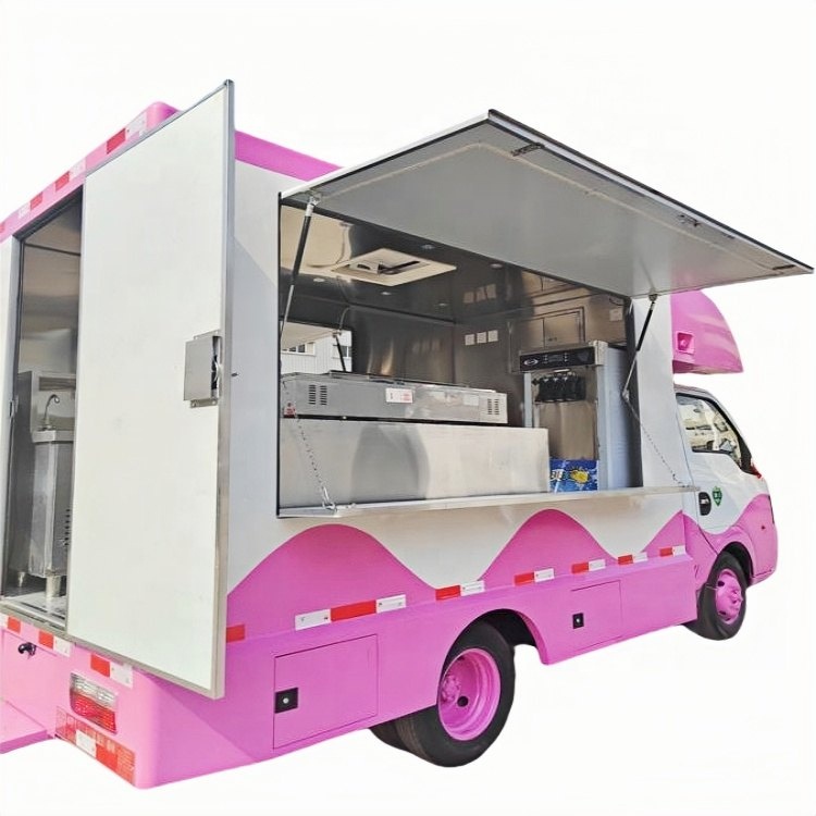 Low Price Foton 4x2 Small Stainless Steel Moving Food Cart Mobile Food Catering Van Truck for Sale