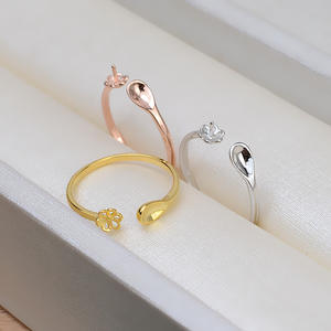 Bague ajustable en argent S925 pour femme, avec incrustation de perles DIY, support vide pour accessoires - Product Image 4