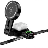 Support de chargeur sans fil magnétique pliable à double axe 3 en 1 avec port Type-C pour téléphone, montre, écouteurs, bureau, voyage, portable