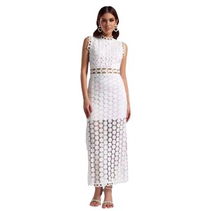 <b>White</b> <b>Lace</b> Midi Dress With Cut Out Detail And 3D Pattern For Wedding - Product Image 5