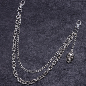 โซ่คาดเอวฮิปฮอปเมทัลสำหรับผู้ชาย ลายหัวกะโหลก โซ่คล้องกางเกงสองชั้น สีเงินทิเบต ตกแต่งกางเกงยีนส์สไตล์พังก์ - Product Image 2