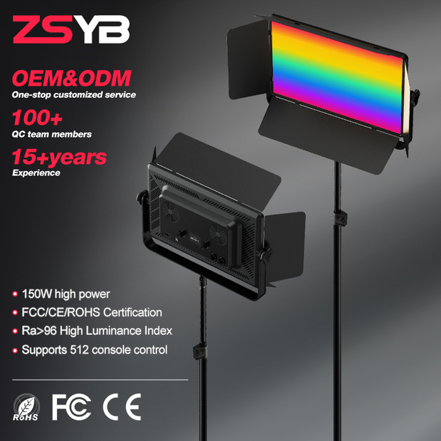 ZSYB High Brightness 150W 2700-6500K Dimmable RGB Photography Panel Light COB LED Video Studio Light Console Remote Control