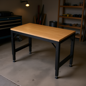 Banc de travail robuste et réglable, plateau en bois de 48 pouces, structure métallique, bureau industriel pour garage ou bureau - Product Image 2