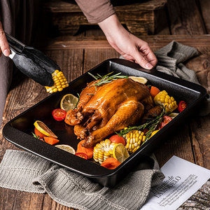 Plato de pollo asado grande negro con aspecto de hierro fundido, juego de sartenes para horno, bandeja de cerámica para hornear, utensilios de cocina para hornear - Product Image 1