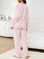 Pyjama d'hiver thermique en flanelle pour femme, taille mi-haute, 100 % polyester 220g, uni, col lisse, tricot doux, manches longues
