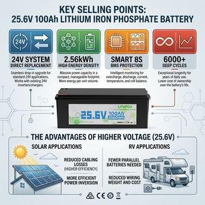 Batterie LiFePO4 domestique la plus vendue pour le stockage d'énergie photovoltaïque en Afrique, 25,6 V 100 Ah 2560 Wh, 6000+ cycles profonds, BMS intelligent, -20~+60°C - Product Image 5