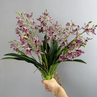 Bunga dan daun buatan untuk dekorasi rumah pernikahan, 2 buah anggrek Cymbidium putih sentuhan asli