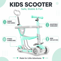 Trottinette pliable 5 en 1 polyvalente pour enfants, hauteur réglable, barrière de sécurité, roues en PU, poignée de poussée, siège, design antidérapant et stable