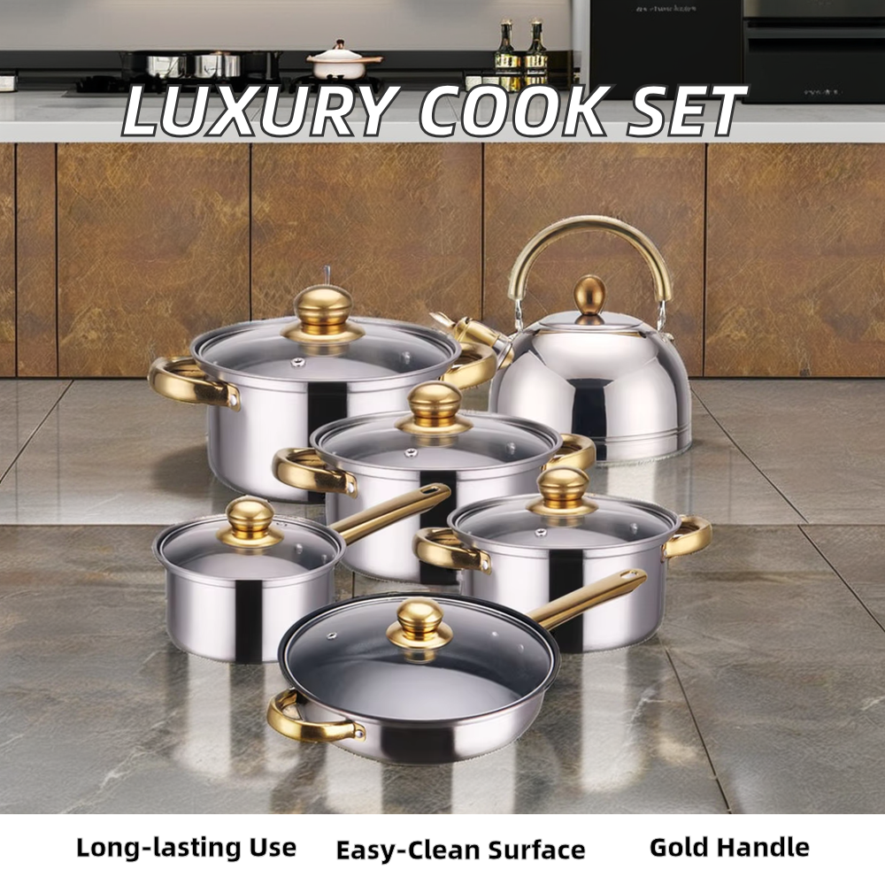 Modern Design 12 Pieces Pots Set Kitchen Cooking Pot Stainless Steel Non-stick Cookware Set with Handle · image 3