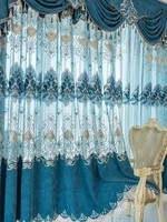 Tissu de rideau brodé bleu de vente en gros d'usine de haute qualité tissu de rideau brodé de style européen vente chaude