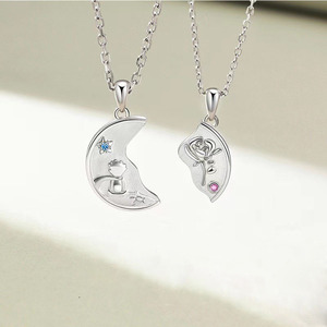Collane per Coppie Il Piccolo <span class=keywords><strong>Principe</strong></span> e la Rosa, Catena per Clavicola in Rame Leggero ed Elegante, Regalo per Fidanzata, Gioielli - Product Image 2