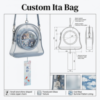 Sac à dos Ita Bag personnalisé en forme de cloche, 330 mm, avec fenêtre transparente, base évasée, motif Poisson Rouge, Fleur de Cerisier, Tanzaku, Bleu Froid