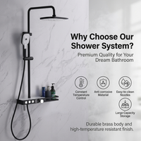 Ensemble de douche pluie moderne en laiton avec mitigeur eau chaude/froide, robinet doseur, système de douche de salle de bain avec étagère de rangement, design de luxe