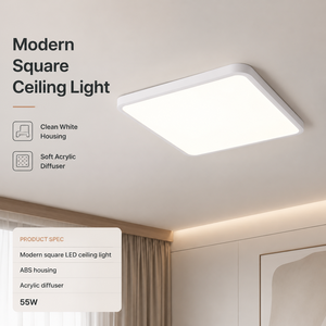 Lámpara de techo LED cuadrada moderna de 55W, montaje en superficie de acrílico, tricolor, para dormitorio, sala de estar, pasillo, decoración del hogar - Product Image 2
