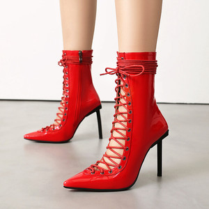 Strappy Lace up Sexy Ladies Booties 2024 Fall Ankle <strong>Boots</strong> for <strong>Women</strong> - Product Image 1
