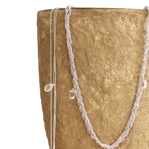 Collier Lariat Flottant Perle pour Femme, Plaqué Argent, Cristal Strass Goutte d'Eau, Superposé, Tendance, Bijou de Soirée - Product Image 5