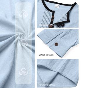 <b>Men's</b> Solid Color Linen Long Sleeve Casual <b>Shirt</b> With Covered Button <b>Collarless</b> Loose Fit Breathable Top For Everyday Wear - Product Image 2