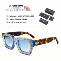 Lunettes de soleil de luxe faites à la main en acétate de haute qualité avec incrustation de pierres précieuses naturelles, logo personnalisé, pour défilés de mode haut de gamme