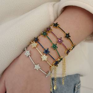 Pulsera de cadena de esclavo de estrellas de cristal de <span class=keywords><strong>Zirconia</strong></span> para mujer dedo mano chapado en oro estrellas encanto delicado CZ pulsera - Product Image 2