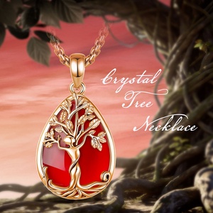 Joyería Espiritual al <span class=keywords><strong>por</strong></span> Mayor, Collar con Colgante de Árbol de la Vida en Cobre Chapado en <span class=keywords><strong>Oro</strong></span> Rosa de 18K con Incrustaciones de Piedra Roja en Forma de Lágrima - Product Image 5