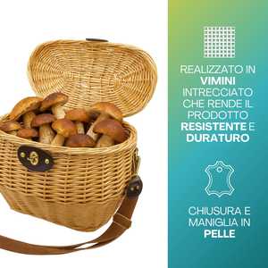 Panier en osier en forme de champignon 31x27x28cm avec couvercle et bandoulière réglable - Product Image 4