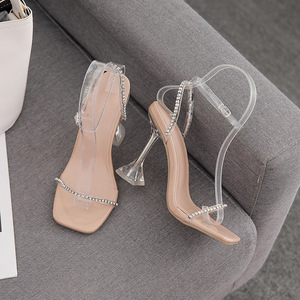 SXSD034 Sandales à talons hauts pour femmes <span class=keywords><strong>2022</strong></span> avec bride à la cheville, en cuir verni couleur vin, tendance mode estivale, <span class=keywords><strong>chaussures</strong></span> à brides ornées de diamants - Product Image 6