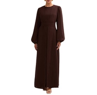 Abaya longue musulmane marron foncé, manches lanternes, 4XL, respirante, antistatique, col cœur, pour l'Aïd al-Fitr, ODM, style moyen