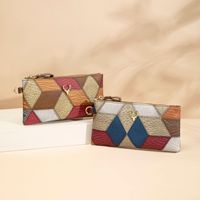 Dompet Mini Persegi Bergaya Baru dengan Pola Geometris, Model Vintage Mewah, Serbaguna, Beritsleting, Lapisan Poliester