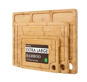 Bamboo Cutting Boards Set 3-Kitchen Chopping Board with 3 Built-In Compartments and Juice Groove