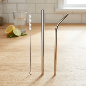 Metal <b>Drinking</b> <b>Straws</b> Set of 3 Reusable Minimalist Bar Accessories Straight and Bent Design Pink Tone - Product Image 5