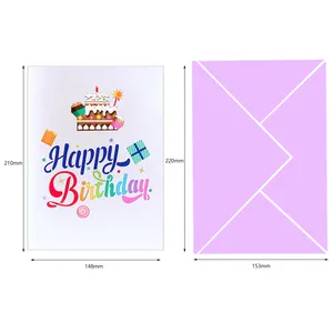 Winpsheng Custom Design Colorful Blowable Birthday Cake Music LED Light Pop Up Happy Birthday Card 3d