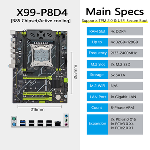 Pandl มาเธอร์บอร์ด X99-P8D4เดสก์ท็อป ATX รุ่นใหม่รองรับ E5 Intel <span class=keywords><strong>Xeon</strong></span> หน่วยความจำ4xDDR4 128GB TPM2.0 UEFI Win11บูตที่ปลอดภัย - Product Image 2