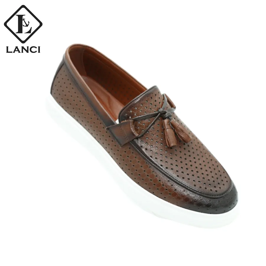 LANCI Shoes Manufacturing Genuine Leather Classic Loafers Men Dress Shoes