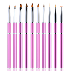 Juego de pinceles para Nail Art, 10cs/juego de pinceles para <span class=keywords><strong>uñas</strong></span> acrílicas, de nailon, Metal, delineador ovalado plano, 3D Etiqueta Privada, rosa, <span class=keywords><strong>2022</strong></span> - Product Image 2