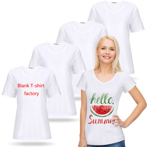 Camisetas de Poliéster Baratas de Calidad Unisex con Cuello en V en Blanco al por Mayor Decoloradas para Sublimar con Logo Personalizado - Product Image 1