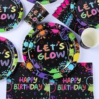 Graffiti Fluorescent Neon Lights Dance Party Vaisselle Let's Glow Fête d'anniversaire Assiette en papier Décorations à thème unique