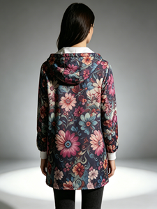 SWEET BABE เสื้อแจ็คเก็ตสีฟ้าพิมพ์ลายดอกไม้ขนาดพลัสไซส์สำหรับผู้หญิง – เสื้อฮู้ดมีซิปแบบลำลองพร้อมดีไซน์ลายดอกเดซี่ - Product Image 3