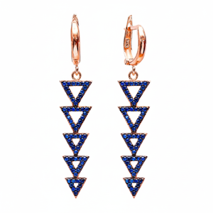 Saphir Zircon Pierre Triangle Forme Charme Longues Boucles D'oreilles En Gros Turc À La Main 925 Argent Sterling Fine Jewelry - Product Image 2