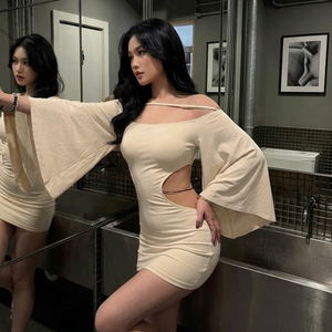 Robe mini moulante sexy en maille pour femme, avec découpes et liens croisés à la taille, idéale pour les soirées et clubs, nouvelle collection été, robes ajourées pour femme - Product Image 4