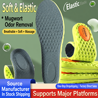 Semelles intérieures sport améliorées en PU avec coussin de talon à zoom, souples, élastiques, pliables, désodorisantes à l'armoise, respirantes et massage 4D par points
