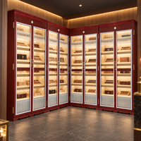 Humidor à cigares en bois de cèdre espagnol à double porte, éco-responsable, avec éclairage LED personnalisable et vitrine en verre pour la décoration intérieure