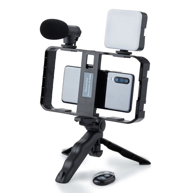 Vlogging Kit for iPhone YouTube Starter Kit Accessories Phone Tripod, Phone Mount, LED Light and Shotgun Microphone