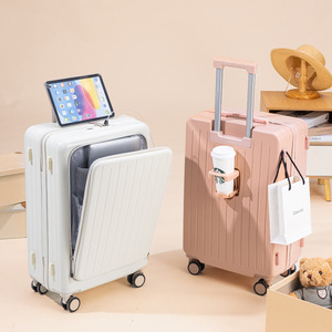 Front-opening 20-inch Carry-on Ultralight Compact Multi-functional Wear-resistant Combination <b>Lock</b> Travel <b>Suitcase</b> Roller Bag - Product Image 4